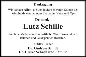 Traueranzeige von Lutz Schille von WVG - Wochenspiegel Dessau / Köthen