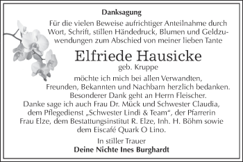 Traueranzeige von Elfriede Hausicke von WVG - Wochenspiegel Dessau / Köthen