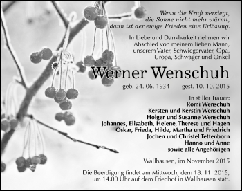 Traueranzeige von Werner Wenschuh von Mitteldeutsche Zeitung Sangerhausen