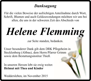 Traueranzeige von Helene Flemming von Super Sonntag Quedlinburg
