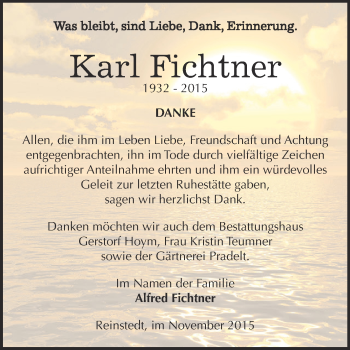 Traueranzeige von Karl Fichtner von Super Sonntag Aschersleben