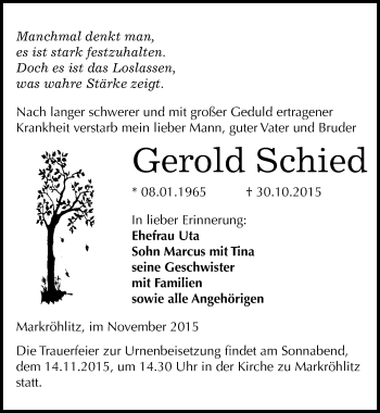 Traueranzeige von Gerold Schied von Mitteldeutsche Zeitung