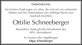 Traueranzeige von Ottilie Schneeberger von WVG - Wochenspiegel Dessau / Köthen
