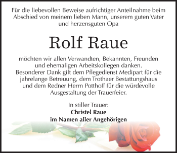 Traueranzeige von Rolf Raue von Mitteldeutsche Zeitung Halle/Saalkreis