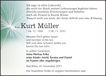 Traueranzeige von Kurt Müller von Mitteldeutsche Zeitung Naumburg/Nebra