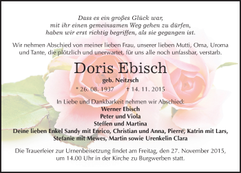 Traueranzeige von Doris Ebisch von Mitteldeutsche Zeitung Weißenfels
