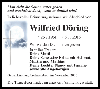 Traueranzeige von Wilfried Döring von Super Sonntag Aschersleben