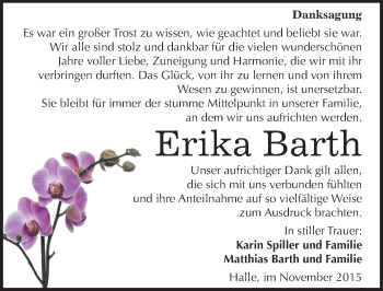 Traueranzeige von Erika Barth von Mitteldeutsche Zeitung Halle/Saalkreis
