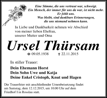 Traueranzeige von Ursel Thürsam von Mitteldeutsche Zeitung Dessau-Roßlau