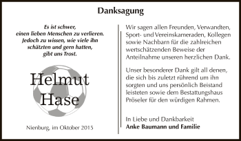Traueranzeige von Helmut Hase von Super Sonntag Bernburg