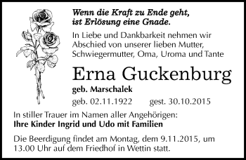 Traueranzeige von Erna Guckenburg von Mitteldeutsche Zeitung Halle/Saalkreis