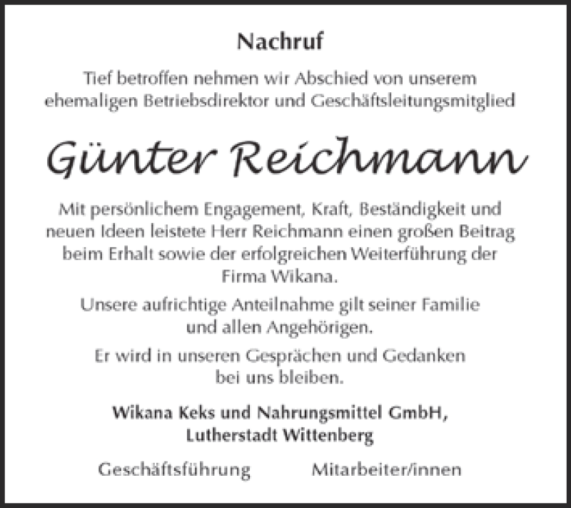 Traueranzeige für Günter Reichmann vom 28.11.2015 aus Super Sonntag Wittenberg