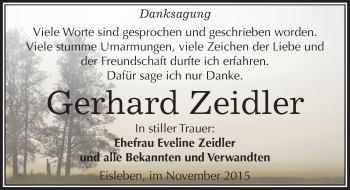 Traueranzeige von Gerhard Zeidler von Mitteldeutsche Zeitung Mansfelder Land