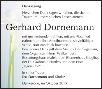 Traueranzeige von Gerhard Dornemann von Mitteldeutsche Zeitung Quedlinburg