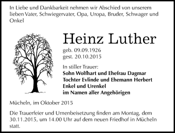 Traueranzeige von Heinz Luther von Mitteldeutsche Zeitung Merseburg/Querfurt