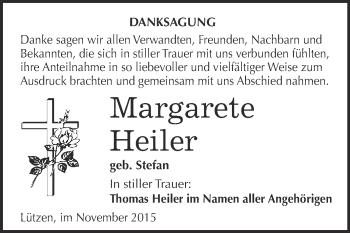 Traueranzeige von Margarete Heiler von Super Sonntag Merseburg