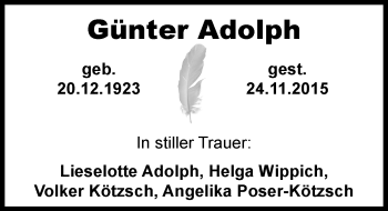 Traueranzeige von Günter Adolph von Mitteldeutsche Zeitung Zeitz