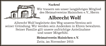 Traueranzeige von Albrecht Wolf von Super Sonntag Zeitz