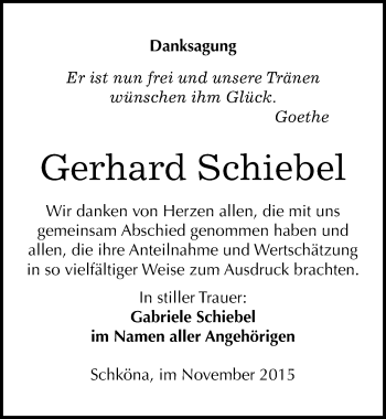 Traueranzeige von Gerhard Schiebel von Mitteldeutsche Zeitung Wittenberg