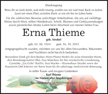 Traueranzeige von Erna Thieme von Mitteldeutsche Zeitung Merseburg/Querfurt