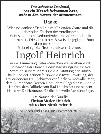 Traueranzeige von Ingolf Heinrich von WVG - Wochenspiegel NMB / WSF / ZTZ