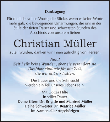 Traueranzeige von Christian Müller von WVG - Wochenspiegel NMB / WSF / ZTZ