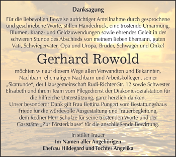 Traueranzeige von Gerhard Rowold von WVG - Wochenspiegel Dessau / Köthen