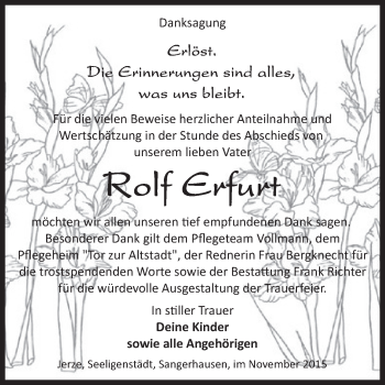 Traueranzeige von Rolf Erfurt von Super Sonntag SGH Mansf. Land