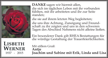 Traueranzeige von Lisbeth Werner von Mitteldeutsche Zeitung Halle/Saalkreis