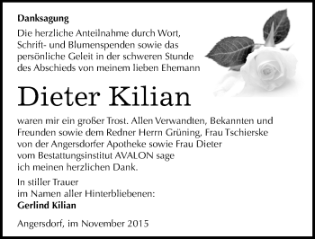 Traueranzeige von Dieter Kilian von Mitteldeutsche Zeitung Halle/Saalkreis