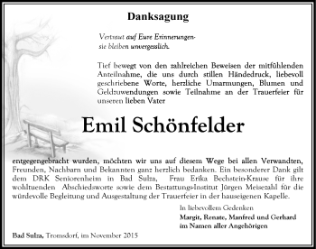 Traueranzeige von Emil Schönfelder von Mitteldeutsche Zeitung Naumburg/Nebra