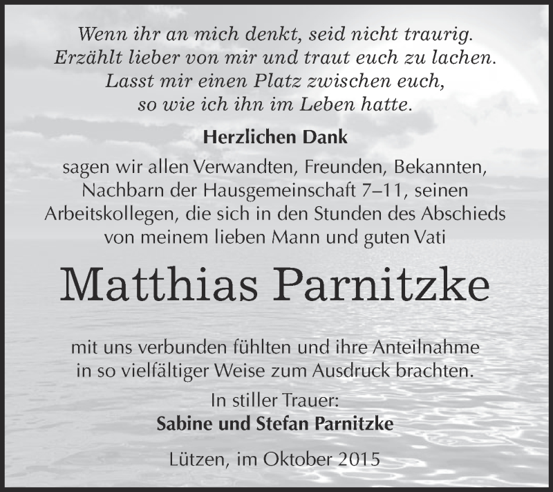  Traueranzeige für Matthias Parnitzke vom 04.11.2015 aus WVG - Wochenspiegel Merseburg