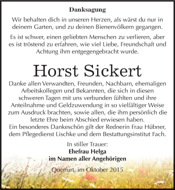 Traueranzeige von Horst Sickert von Mitteldeutsche Zeitung Merseburg/Querfurt