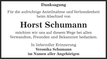 Traueranzeige von Horst Schumann von Super Sonntag Zeitz