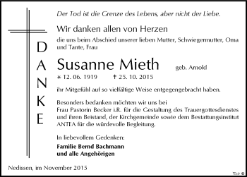 Traueranzeige von Susanne Mieth von Mitteldeutsche Zeitung Zeitz