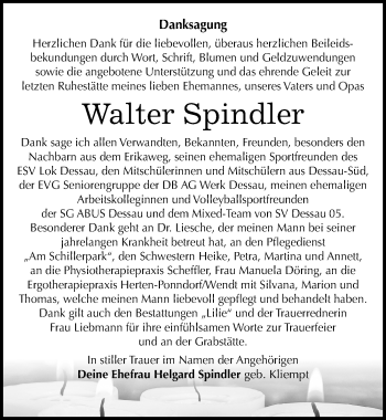 Traueranzeige von Walter Spindler von Mitteldeutsche Zeitung Dessau-Roßlau