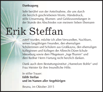 Traueranzeige von Erik Steffan von WVG - Wochenspiegel Merseburg