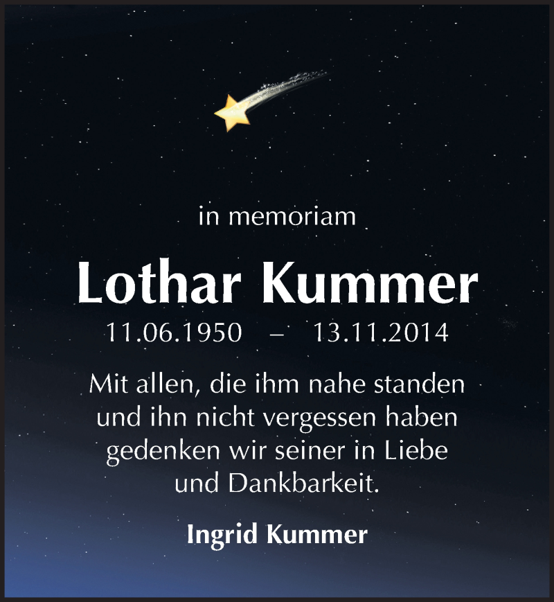  Traueranzeige für Lothar Kummer vom 13.11.2015 aus Mitteldeutsche Zeitung Köthen