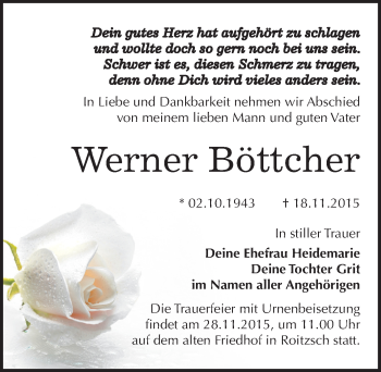 Traueranzeige von Werner Böttcher von Mitteldeutsche Zeitung Bitterfeld