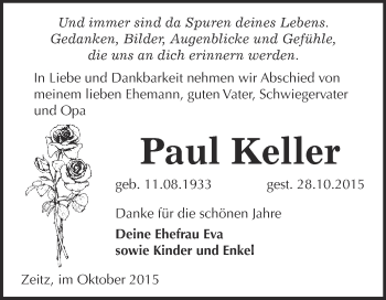 Traueranzeige von Paul Keller von WVG - Wochenspiegel NMB / WSF / ZTZ