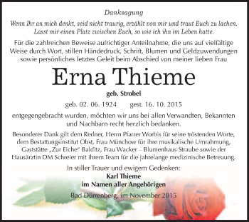 Traueranzeige von Erna Thieme von WVG - Wochenspiegel Merseburg