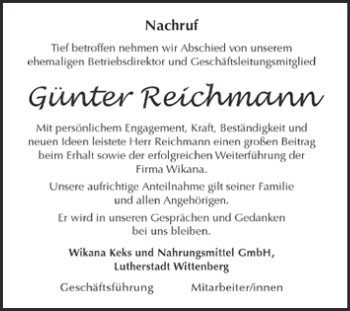Traueranzeige von Günter Reichmann von Super Sonntag Wittenberg