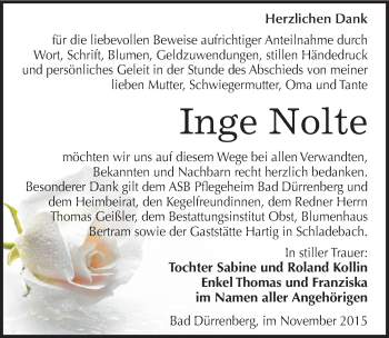 Traueranzeige von Inge Nolte von Mitteldeutsche Zeitung Merseburg/Querfurt