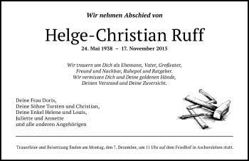 Traueranzeige von Helge-Christian Ruff von Mitteldeutsche Zeitung Aschersleben