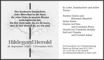 Traueranzeige von Hildegard Herold von Mitteldeutsche Zeitung Zeitz