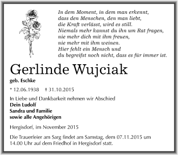 Traueranzeige von Gerlinde Wujciak von Mitteldeutsche Zeitung Mansfelder Land