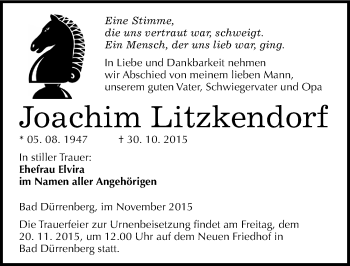 Traueranzeige von Joachim Litzkendorf von Mitteldeutsche Zeitung Merseburg/Querfurt