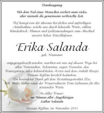 Traueranzeige von Erika Salanda von Mitteldeutsche Zeitung Dessau-Roßlau