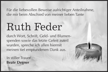 Traueranzeige von Ruth Marta Feder von WVG - Wochenspiegel Merseburg