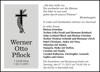 Traueranzeige von Werner Otto Pflock von Mitteldeutsche Zeitung Merseburg/Querfurt